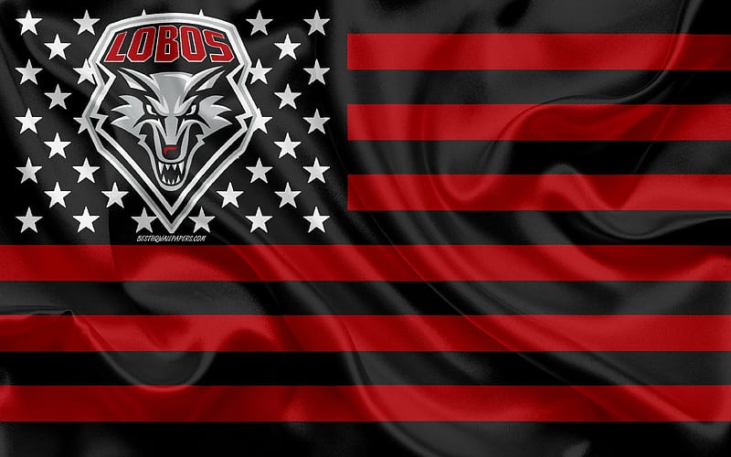 New Mexico Lobos, American football team, creative American flag, red black flag, NCAA, Albuquerque, New Mexico, USA, New Mexico Lobos logo, emblem, silk flag, American football, HD wallpaper