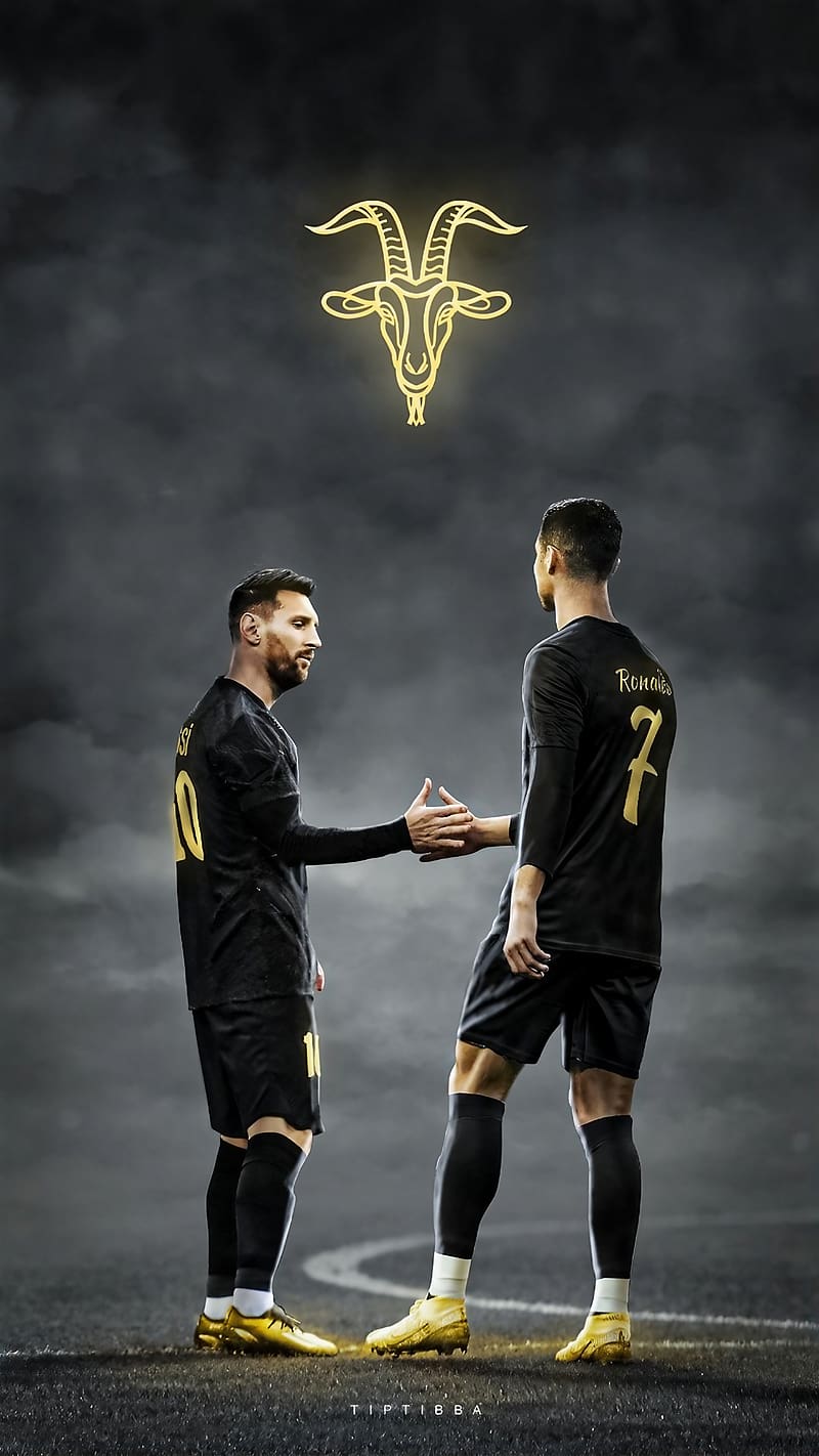 Ronaldo And Messi Shaking Hand In Black Jersey, ronaldo and messi, messi  and ronaldo shaking hand, HD phone wallpaper