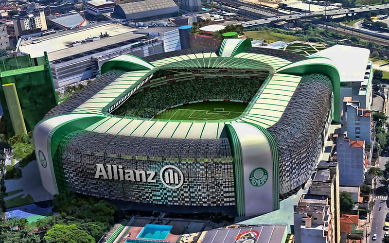 Allianz Parque, aerial view, Palmeiras Stadium, soccer, Palestra Italia Arena, football stadium, Palmeiras arena, Brazil, SE Palmeiras, HD wallpaper
