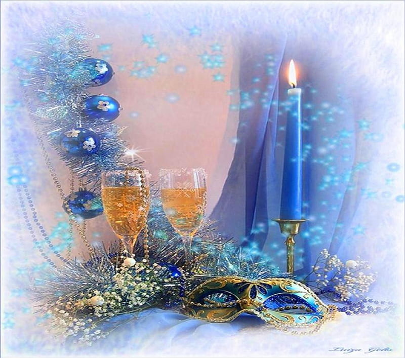 Merry Christmas, glasses, bonito, greeting, still life, graphy, merry, decorations, flowers, celebrate, blue, pattern, candle, holiday, christmas, joy, abstract, happy, noel, seasonal, festive, snowflakes, champagne, wishes, HD wallpaper