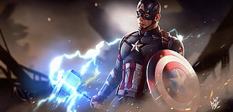 Captain America With Thor Hammer, captain-america, superheroes, artist, artwork, digital-art, artstation, HD wallpaper