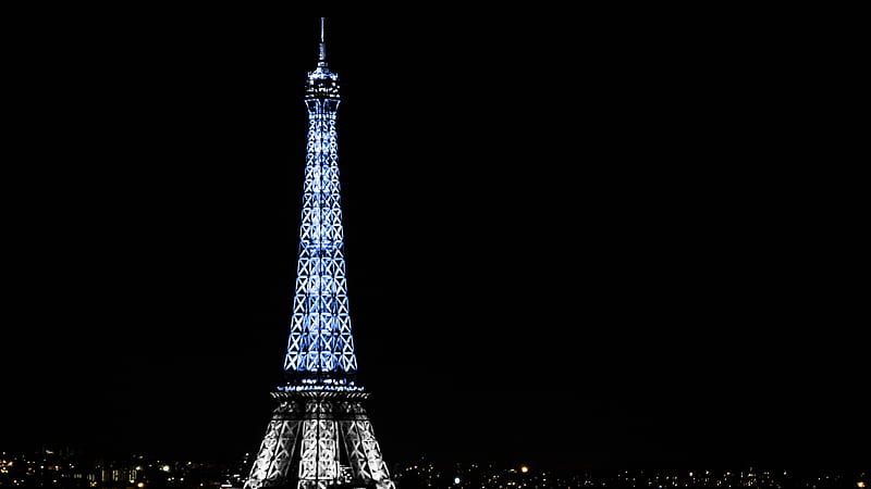 Paris Eiffel Tower With Blue And White Lights With Background Of Black Sky During Night Time Travel, HD wallpaper