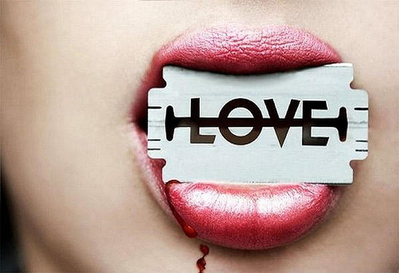 Love, graphy, razor, lips, i love you, kiss, women, blood, HD wallpaper |  Peakpx
