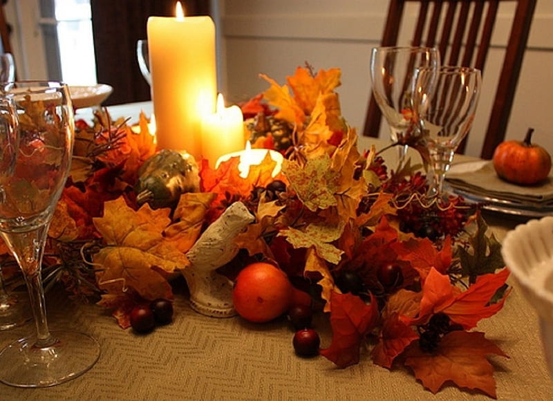 Fall table decor, table, fall leaves, still life, abstract, decor, HD ...