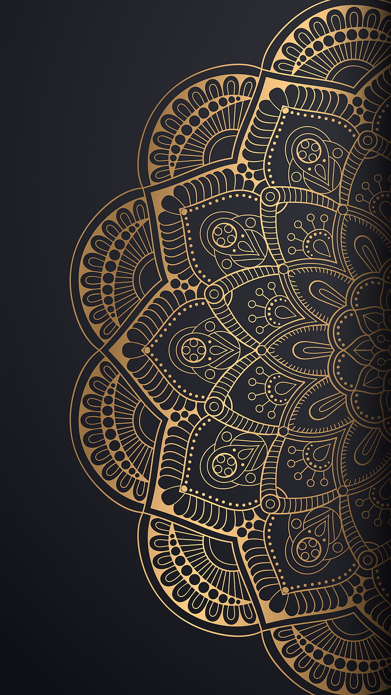 Mandala, Kiss, black, filligree, gold, ramdan, HD phone wallpaper
