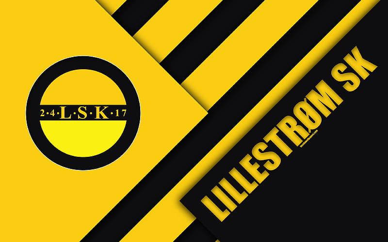 Lillestrom FC logo, material design, Norwegian football club, emblem, yellow black abstraction, Eliteserien, Lillestrom, Norway, football, geometric background, Lillestrom SK, HD wallpaper