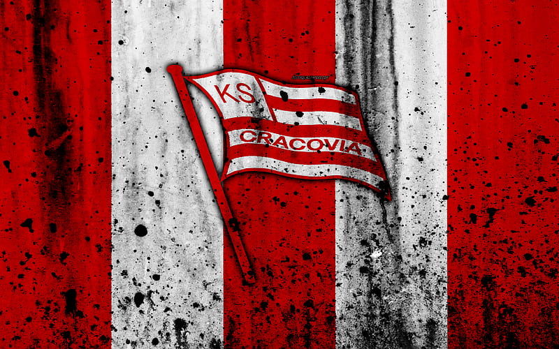 FC Cracovia grunge, Ekstraklasa, logo, football club, Poland, Cracovia, soccer, art, stone texture, Cracovia FC, HD wallpaper