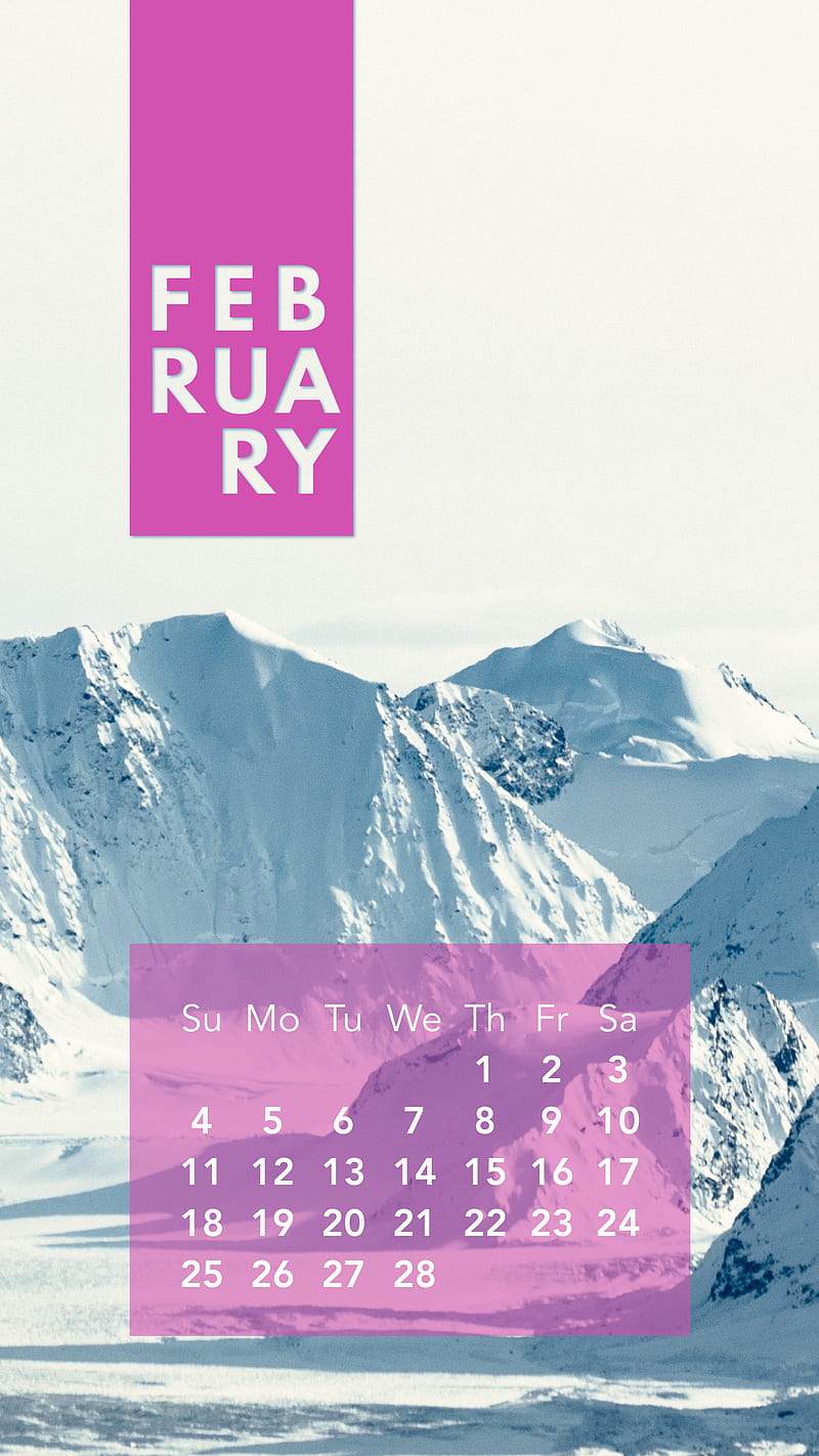 February Mountains, 2018, calendar, pink, sunshine, white, HD phone ...