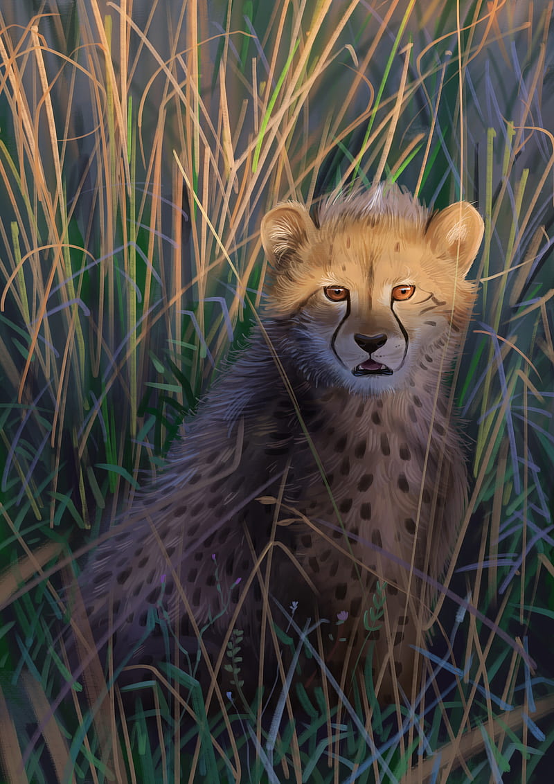 cheetah, big cat, predator, art, wildlife, HD phone wallpaper
