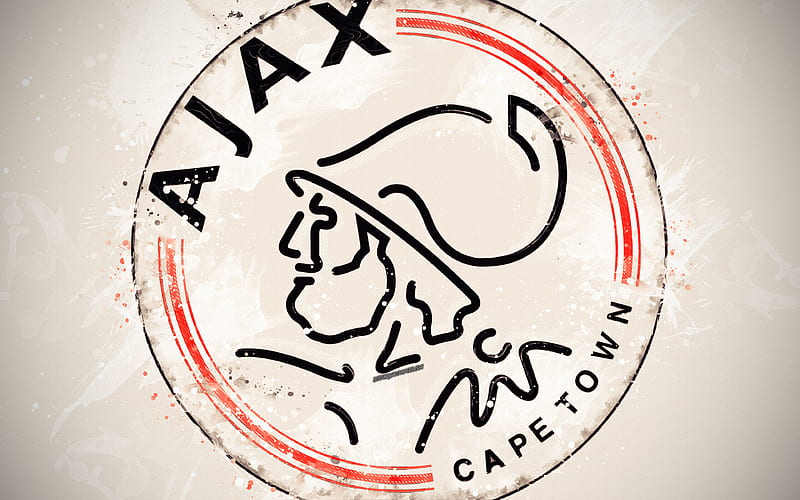 Ajax Cape Town FC paint art, logo, creative, South African football team, South African Premier Division, emblem, white background, grunge style, Cape Town, South Africa, football, HD wallpaper