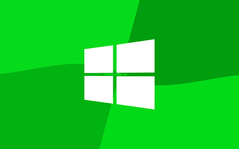 Windows 10 green logo Microsoft logo, minimal, OS, green background, creative, Windows 10, artwork, Windows 10 logo, HD wallpaper