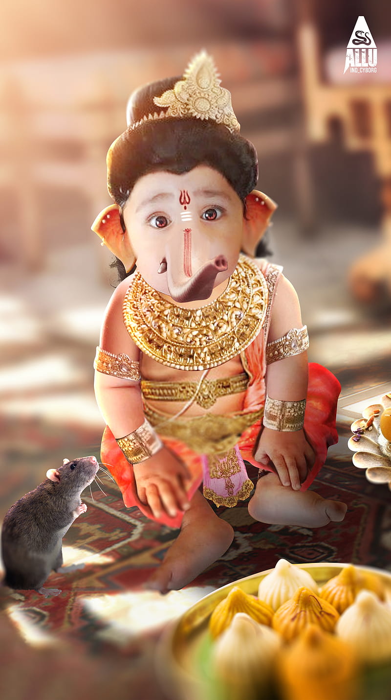 Ganesh, ganpati, god, ladoo, lord ganesh, modak, mouse, shiva, HD phone wallpaper