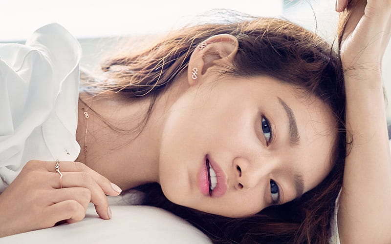 Shin Min-a, South Korean actress, hoot, portrait, face, smile, HD wallpaper