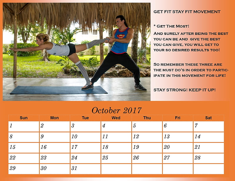 October 2017, get fit stay fit, health, personal trainer, fitness, calendar, workouts, online training, eat right, love fitness, exercises, HD wallpaper