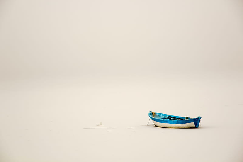 boat, snow, winter, minimalism, white, HD wallpaper