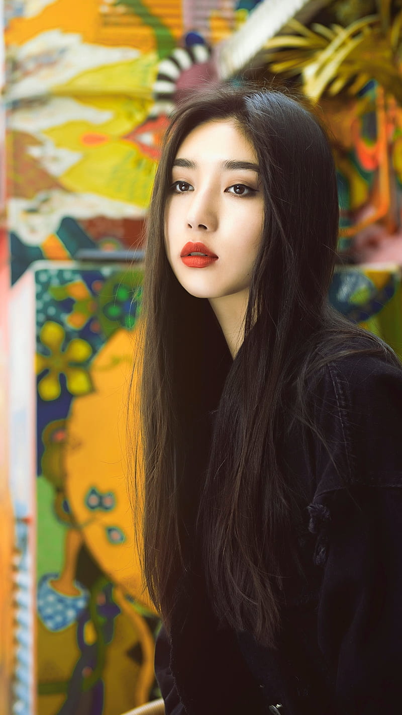 Cute asian, asian, beauty, cute, dark brown hair, girl, pretty, red lips,  HD phone wallpaper | Peakpx
