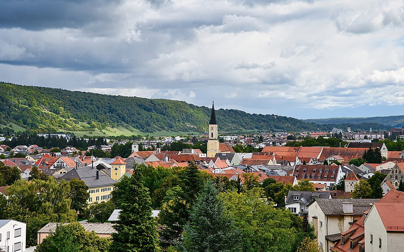 Kelheim, Bavaria, Germany, Germany, old town, Kelheim, church, houses, hill, HD wallpaper