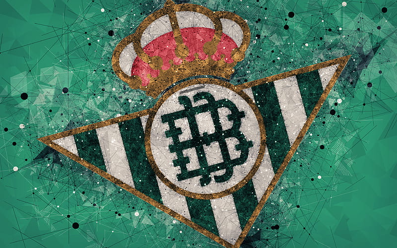 Real Betis creative logo, Spanish football club, Seville, Spain, geometric art, green abstract background, LaLiga, football, emblem, HD wallpaper