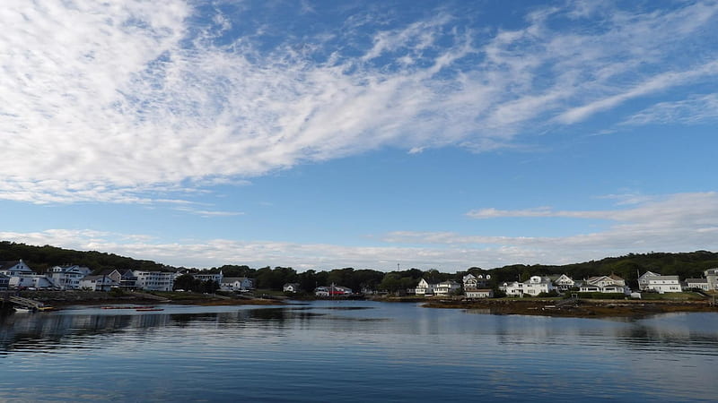 Boothbay Harbor, Maine, water, clouds, ocean, Maine, sky, HD wallpaper