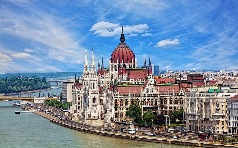 Parliament of Hungary, Budapest, architecture, Danube, Budapest, parliament, river, Hungary, HD wallpaper