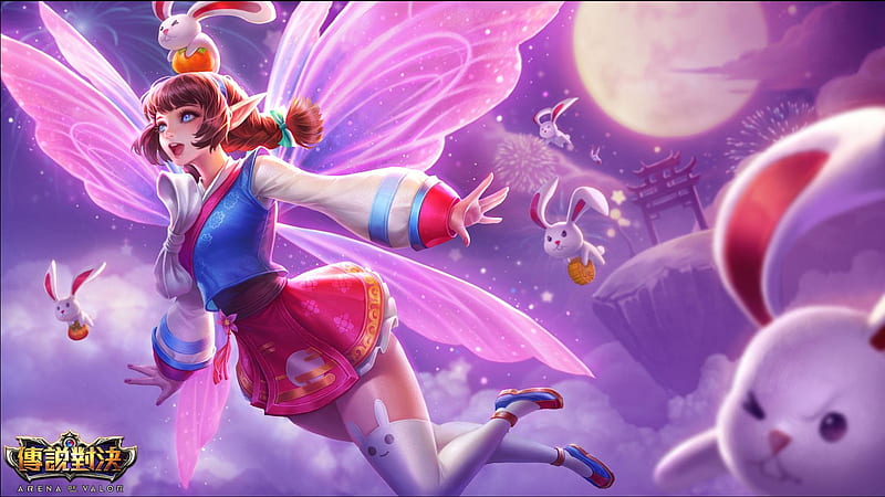 Krixie lunar fairy, moon, luminos, girl, game, krixie, pink, fairy, moon, arena of valor, fantasy, HD wallpaper