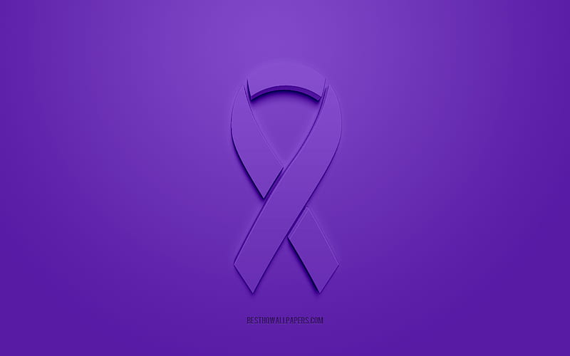 Colon Cancer ribbon, creative 3D logo, purple 3d ribbon, Colon Cancer Awareness ribbon, Colon Cancer, purple background, Cancer ribbons, Awareness ribbons, HD wallpaper