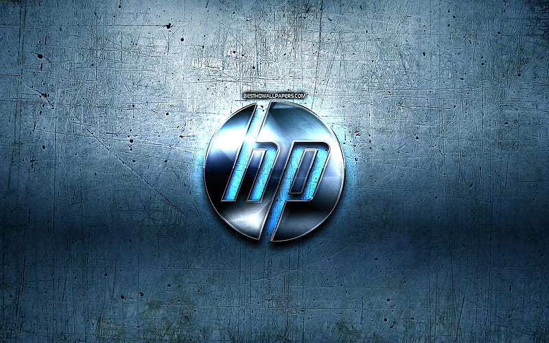 HP logo, blue metal background, Hewlett-Packard, creative, HP, brands, HP 3D logo, artwork, HP metal logo, Hewlett-Packard logo, HD wallpaper