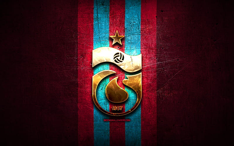 Trabzonspor FC, golden logo, Turkish Super League, purple metal background, football, Trabzonspor, Turkish football club, Trabzonspor logo, Super Lig, soccer, Turkey, HD wallpaper