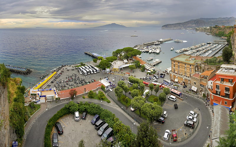 Sorrento, Gulf of Naples, Mediterranean Sea, seascape, panorama, Sorrento cityscape, Campania, Italy, HD wallpaper