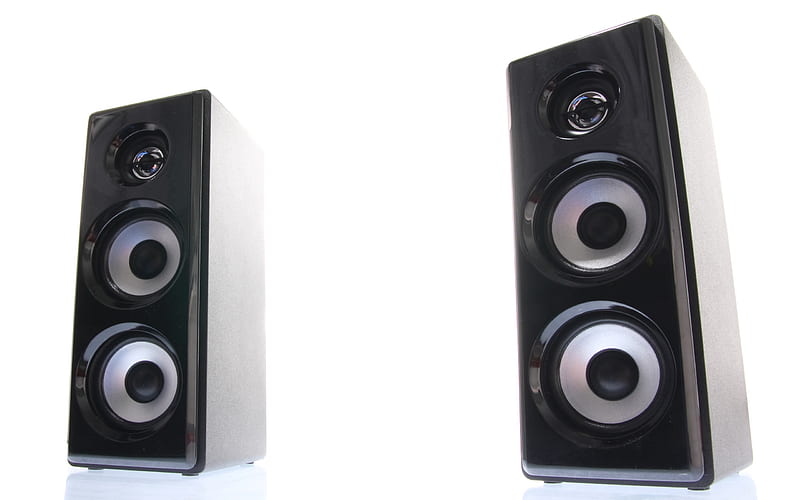 Big Speakers, sound, music, black and white, box, speakers, HD wallpaper