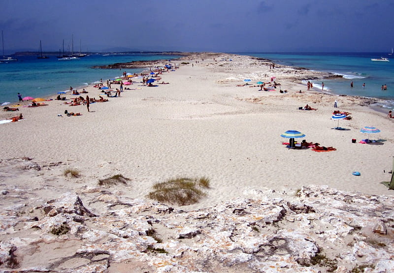 Illetes on Formentera, rocks, bonito, beach, graphy, sand, beaches, nature, white, blue, HD wallpaper