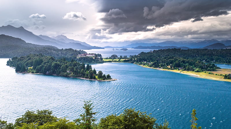 Nahuel Huapi Lake, Argentina , water, nature, clouds, trees, landscape, HD wallpaper