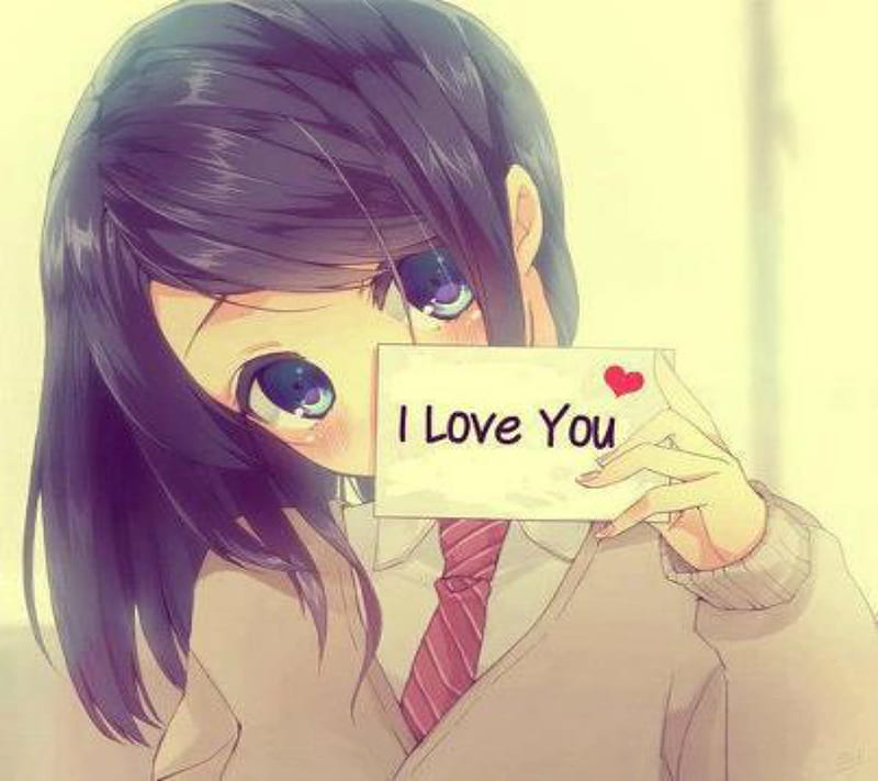 Love You, anime, eyes, girl, note, pretty, sweet, HD wallpaper | Peakpx