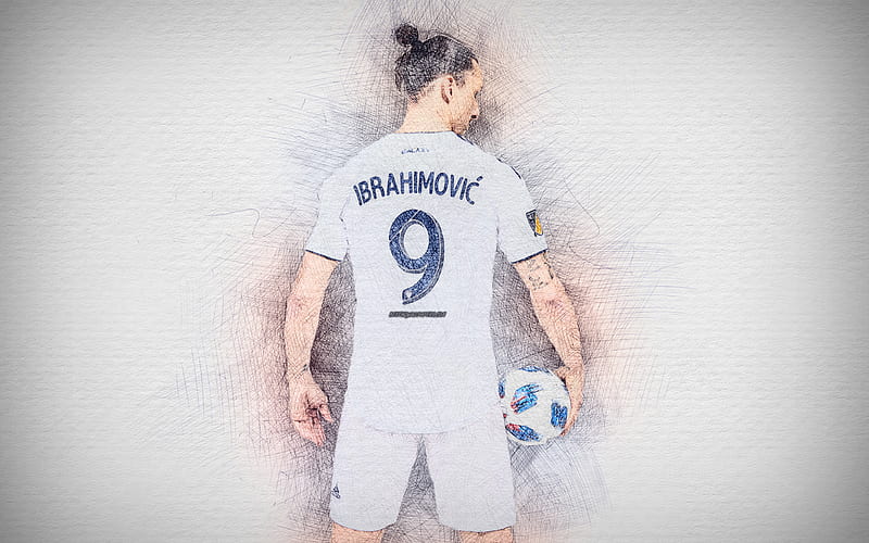 Zlatan Ibrahimovic artwork, football stars, Los Angeles Galaxy, Ibrahimovic, soccer, MLS, LA Galaxy, footballers, drawing Ibrahimovic, FC Los Angeles Galaxy, HD wallpaper