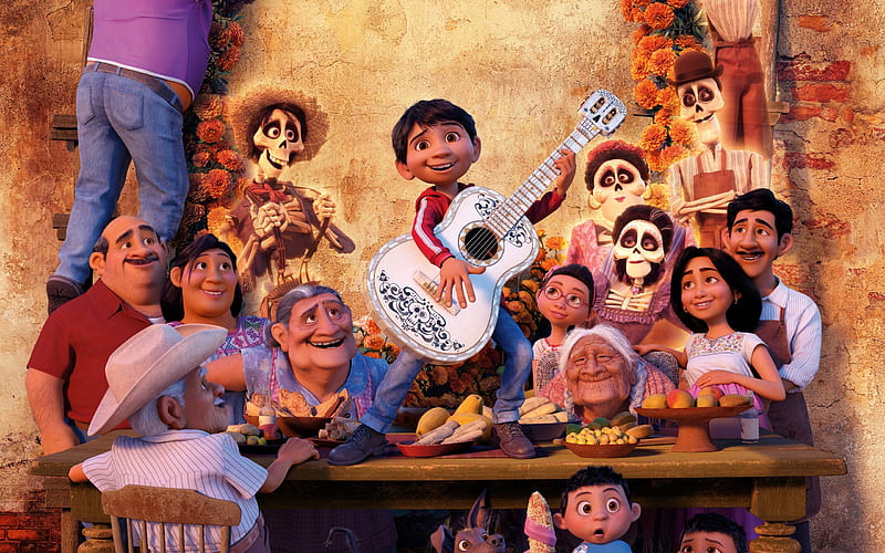 Coco, poster, instrument, boy, guitar, movie, people, disney, HD wallpaper