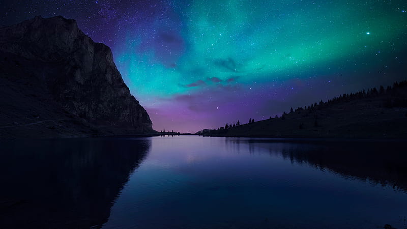 Lake Aurora, aurora, lake, nature, HD wallpaper