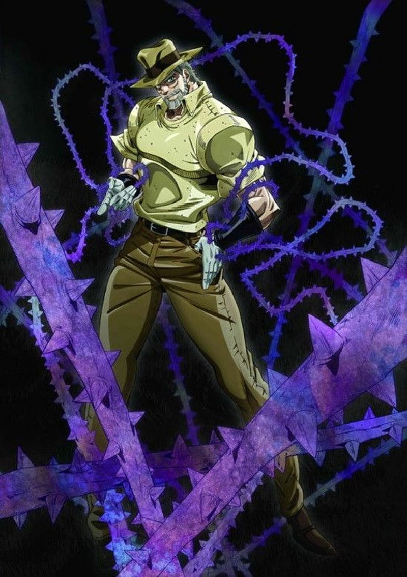 Joseph Joestar, battle tendency, enemy stand, hermit purple, jjba, jojo bizarre adventure, stardust crusaders, HD phone wallpaper