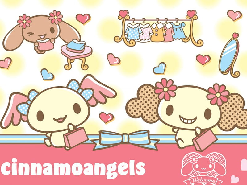 Cinnamoangels, Cute, Sanrio, Cinnamoroll, Hello Kitty, Kawaii, Rabbit, HD wallpaper