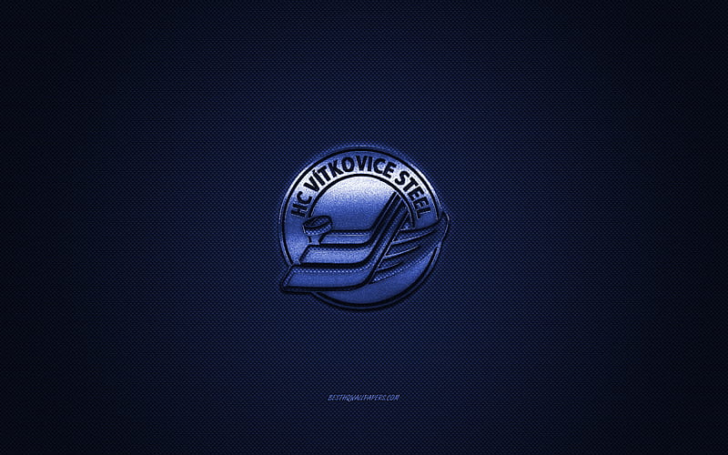 HC Vitkovice Steel, Czech ice hockey club, Czech Extraliga, blue logo, blue carbon fiber background, ice hockey, Ostrava, Czech Republic, HC Vitkovice Steel logo, HD wallpaper