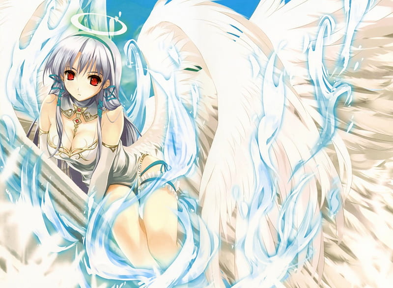 Misaki Kurehito, anime, angel, white wings, heaven, guardian, HD wallpaper