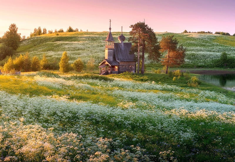 The Church of the middle of nowhere, nature, sky, church, grass, HD wallpaper The Church of the middle of nowhere, nature, sky, church, grass, HD wallpaper
