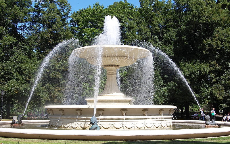 Fountain In Warsaw, Poland, Poland, Fountain, Park, Warsaw, Hd 