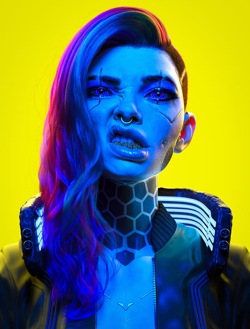 J Hill (Artist), cyberpunk, yellow background, face, undercut (hairstyle),  hair, HD phone wallpaper | Peakpx