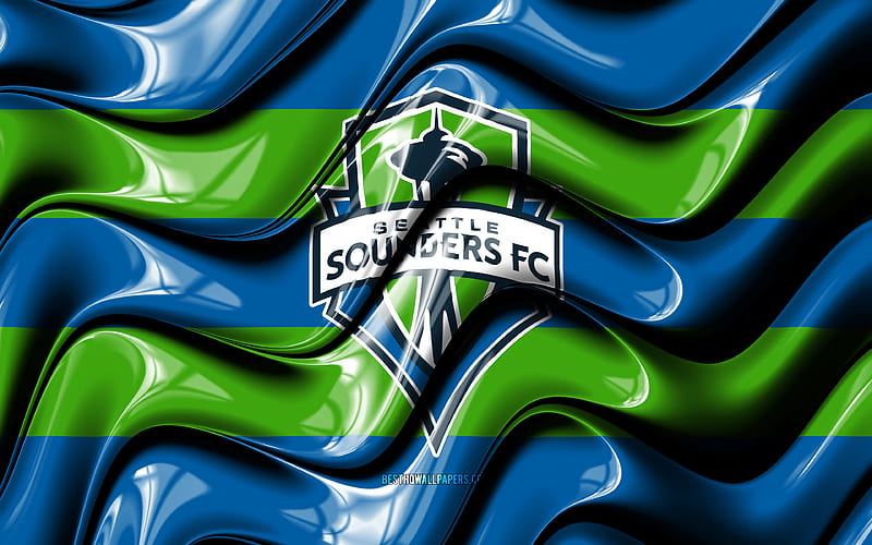 Seattle Sounders flag blue and green 3D waves, MLS, american soccer team, football, Seattle Sounders logo, soccer, Seattle Sounders FC, HD wallpaper