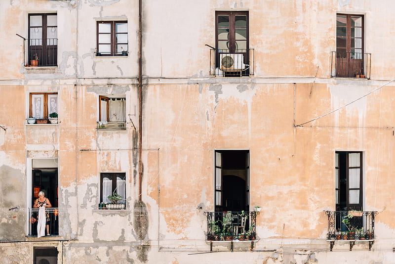 minimalist graphy of open windows and doors of building terraces, HD wallpaper