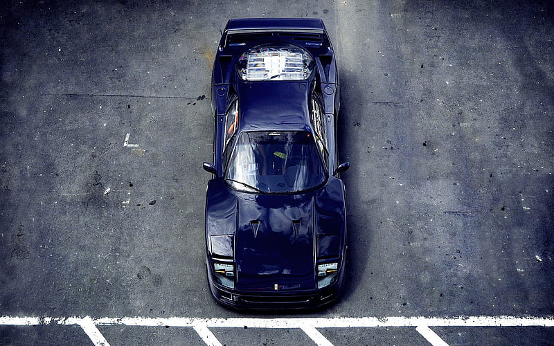 parking, Ferrari F40, supercars, blue f40, italian cars, asphalt, Ferrari, HD wallpaper