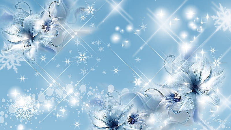 Winter Spectacular Vision, flowers, glow, twinkle, lustre, shine, flash, winkle, lights, sparkle, glint, scintillate, shimmer, flowers, glisten, radiate, flare, blue, christmas, glitter, spangle, glister, glimmer, winter, snow, snowflakes, luster, wink, gleam, shiny, HD wallpaper