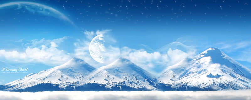Dreamy World Dual Monitor Snow Mountains Dual Screen Clouds Sky