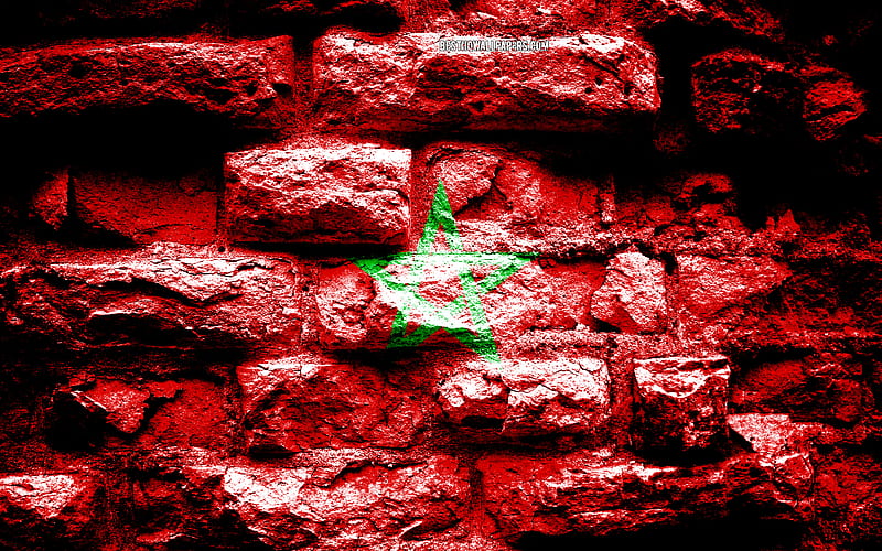 Morocco flag, grunge brick texture, Flag of Morocco, flag on brick wall, Morocco, flags of Africa countries, HD wallpaper