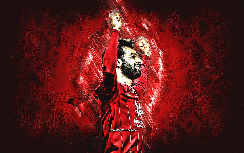 Mohamed Salah, portrait, Liverpool FC, Egyptian soccer player, Premier League, red stone background, football, creative art, HD wallpaper